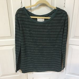 We the Free Striped Floral Green Top